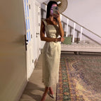Vestidos de noche de lujo para mujer, estilo sirena, elegantes, color beige árabe, hasta el tobillo, con cuentas y cristales, para fiestas (LA71914) 