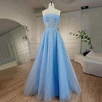 Vestidos de noche largos, elegantes, de corte A, color beige árabe, sin tirantes y con cuentas, para mujer, ideales para bodas y fiestas (2025) LA72009 