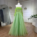 Vestidos de noche largos, elegantes, de corte A, color beige árabe, sin tirantes y con cuentas, para mujer, ideales para bodas y fiestas (2025) LA72009 