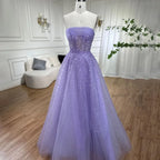 Vestidos de noche largos, elegantes, de corte A, color beige árabe, sin tirantes y con cuentas, para mujer, ideales para bodas y fiestas (2025) LA72009 
