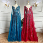 Vestidos largos de noche árabes negros de corte A con mangas tipo capa, escote en V y cuentas, para mujer, ideales para bodas y fiestas 2025 LA71960 