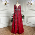 Vestidos largos de noche árabes negros de corte A con mangas tipo capa, escote en V y cuentas, para mujer, ideales para bodas y fiestas 2025 LA71960 