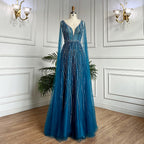 Vestidos largos de noche árabes negros de corte A con mangas tipo capa, escote en V y cuentas, para mujer, ideales para bodas y fiestas 2025 LA71960 
