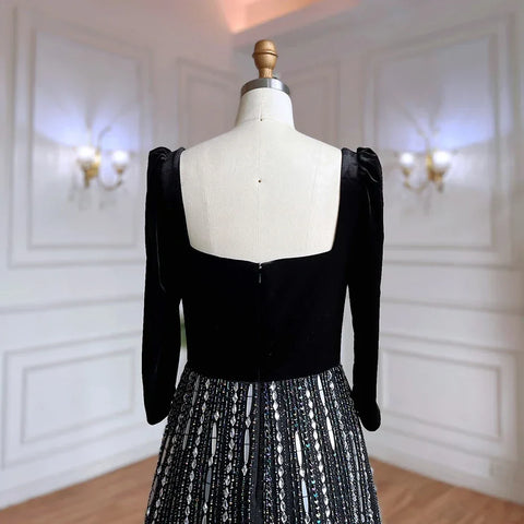 Arabic Black A Line Off  Shoulder Shiny Beaded Luxury Evening Dresses Gowns For Women Wedding Party 2025 LA71826A