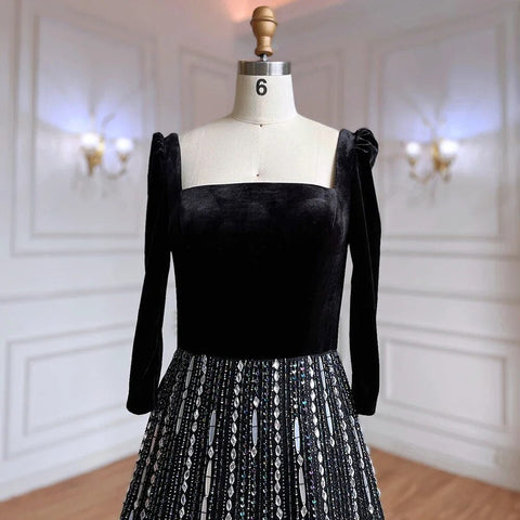 Arabic Black A Line Off  Shoulder Shiny Beaded Luxury Evening Dresses Gowns For Women Wedding Party 2025 LA71826A