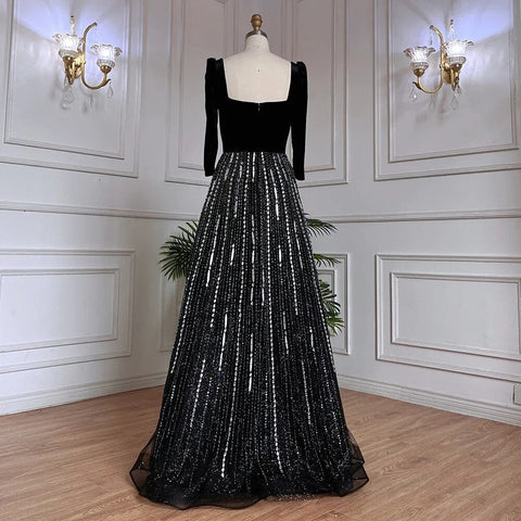 Arabic Black A Line Off  Shoulder Shiny Beaded Luxury Evening Dresses Gowns For Women Wedding Party 2025 LA71826A