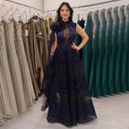 Vestidos de noche de lujo, estilo árabe, corte en A, sexys, con encaje, mangas tipo capa y cuentas, para mujer, ideales para bodas y fiestas (2025) LA71951 