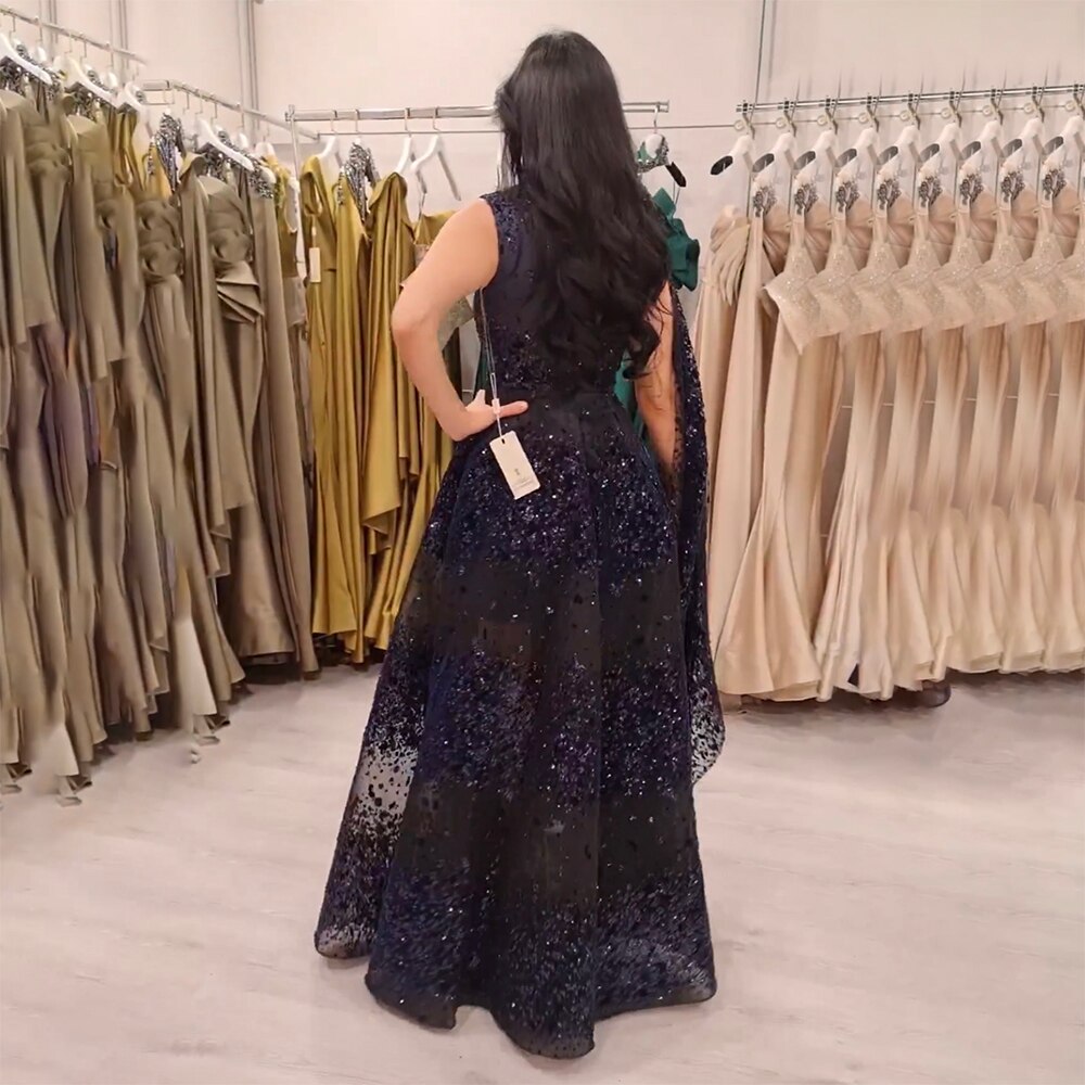 Vestidos de noche de lujo, estilo árabe, corte en A, sexys, con encaje, mangas tipo capa y cuentas, para mujer, ideales para bodas y fiestas (2025) LA71951 