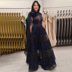 Vestidos de noche de lujo, estilo árabe, corte en A, sexys, con encaje, mangas tipo capa y cuentas, para mujer, ideales para bodas y fiestas (2025) LA71951 