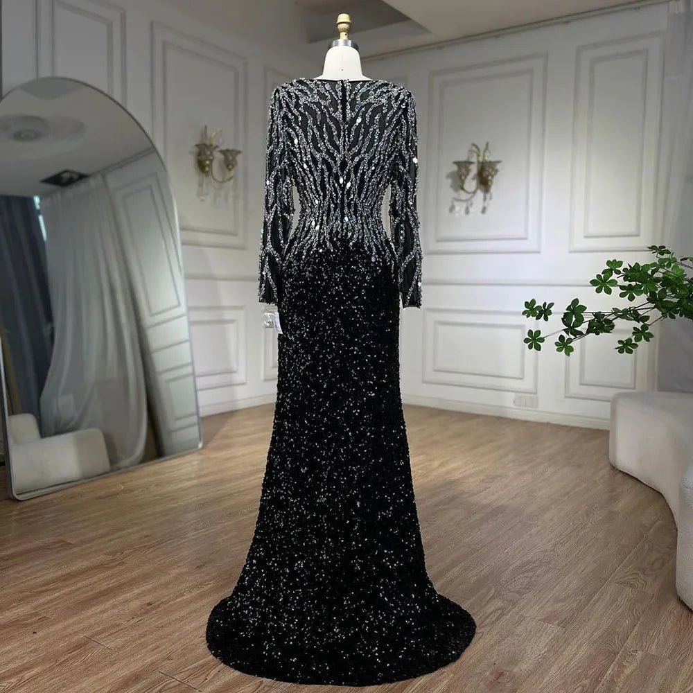 Vestidos de noche de lujo, elegantes, negros, estilo sirena, con cuentas, de estilo árabe, para mujer, ideales para bodas y fiestas (2025) LA72220 