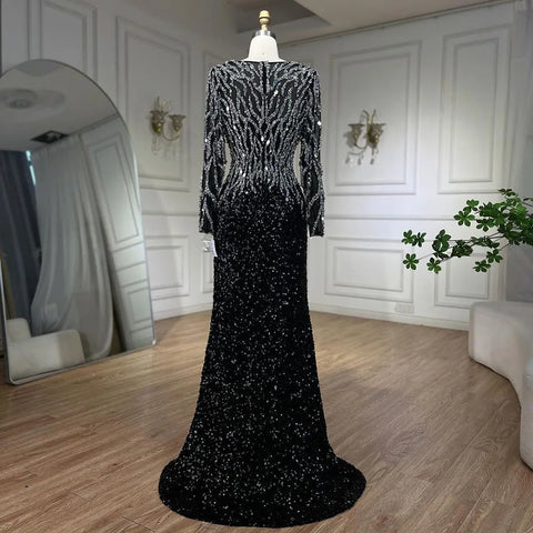 Arabic Black Elegant Mermaid Beaded Luxury Evening Dresses Gowns for Women Wedding Party 2025 LA72220