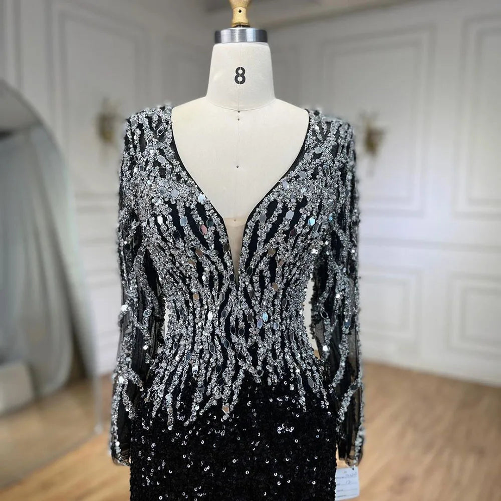 Vestidos de noche de lujo, elegantes, negros, estilo sirena, con cuentas, de estilo árabe, para mujer, ideales para bodas y fiestas (2025) LA72220 