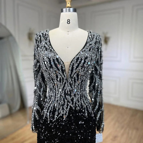 Arabic Black Elegant Mermaid Beaded Luxury Evening Dresses Gowns for Women Wedding Party 2025 LA72220