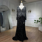 Vestidos de noche de lujo, elegantes, negros, estilo sirena, con cuentas, de estilo árabe, para mujer, ideales para bodas y fiestas (2025) LA72220 