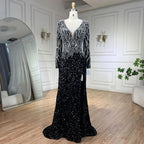 Vestidos de noche de lujo, elegantes, negros, estilo sirena, con cuentas, de estilo árabe, para mujer, ideales para bodas y fiestas (2025) LA72220 