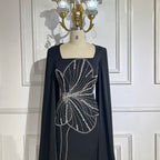 Vestido de noche de lujo estilo sirena, elegante, con mangas capa, bordado en satén y cuentas, estilo árabe, ideal para fiestas y eventos en Dubái (LA72461) 
