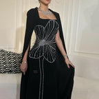 Vestido de noche de lujo estilo sirena, elegante, con mangas capa, bordado en satén y cuentas, estilo árabe, ideal para fiestas y eventos en Dubái (LA72461) 