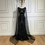 Vestido de sirena negro árabe con mangas tipo capa y lujosos bordados | Vestidos de noche para mujer, ideal para bodas y fiestas 2025 LA72423 