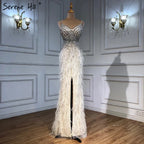Arabic Black Spaghetti Strap Split Feathers Beaded Mermaid Evening Dresses Gownsfor Women Wedding Party 2025 LA70623