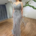 Arabic Black Spaghetti Strap Split Feathers Beaded Mermaid Evening Dresses Gownsfor Women Wedding Party 2025 LA70623