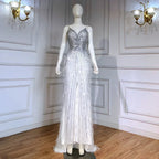Arabic Black Spaghetti Strap Split Feathers Beaded Mermaid Evening Dresses Gownsfor Women Wedding Party 2025 LA70623