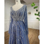 Vestidos de noche largos de corte A con cuentas en azul árabe, estilo 2025, vestidos de celebridades para mujer, ideales para bodas y fiestas LA72099 