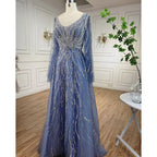 Vestidos de noche largos de corte A con cuentas en azul árabe, estilo 2025, vestidos de celebridades para mujer, ideales para bodas y fiestas LA72099 