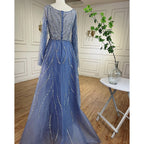 Vestidos de noche largos de corte A con cuentas en azul árabe, estilo 2025, vestidos de celebridades para mujer, ideales para bodas y fiestas LA72099 