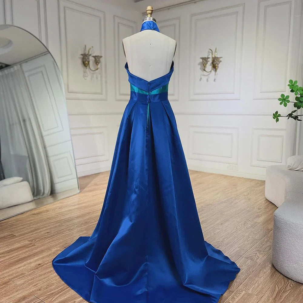 Blue Contrast Turquoise Evening Dress with Overskirt LA72197