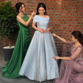 Vestidos de noche de lujo, elegantes, de corte A, largos hasta el suelo, color azul árabe, con cuentas, para mujer, ideales para bodas y fiestas (2025) LA72208 