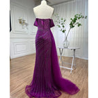Vestidos de noche de lujo, elegantes, estilo sirena, sexys, con abertura alta y cuentas, color azul árabe, para mujer, ideales para bodas y fiestas (LA71934) 