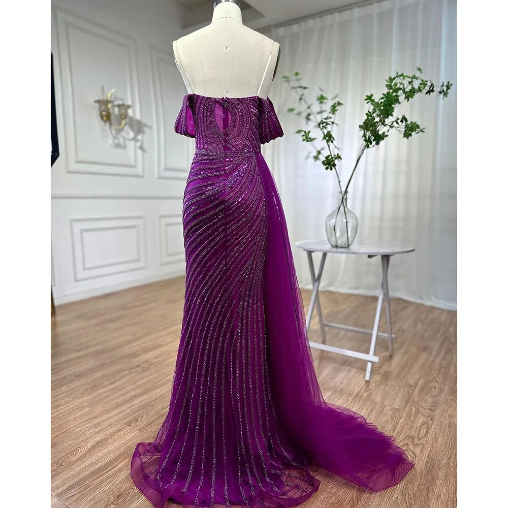 Vestidos de noche de lujo, elegantes, estilo sirena, sexys, con abertura alta y cuentas, color azul árabe, para mujer, ideales para bodas y fiestas (LA71934) 
