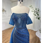 Vestidos de noche de lujo, elegantes, estilo sirena, sexys, con abertura alta y cuentas, color azul árabe, para mujer, ideales para bodas y fiestas (LA71934) 