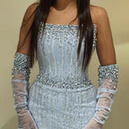 Light Blue Pearls Luxury Dubai Evening Dresses Elegant Strapless LA71950A