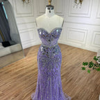 Vestidos de noche de lujo estilo sirena, elegantes, sin tirantes, con cuentas, color azul árabe, de Dubai, colección 2025 para mujer, modelo LA72328 