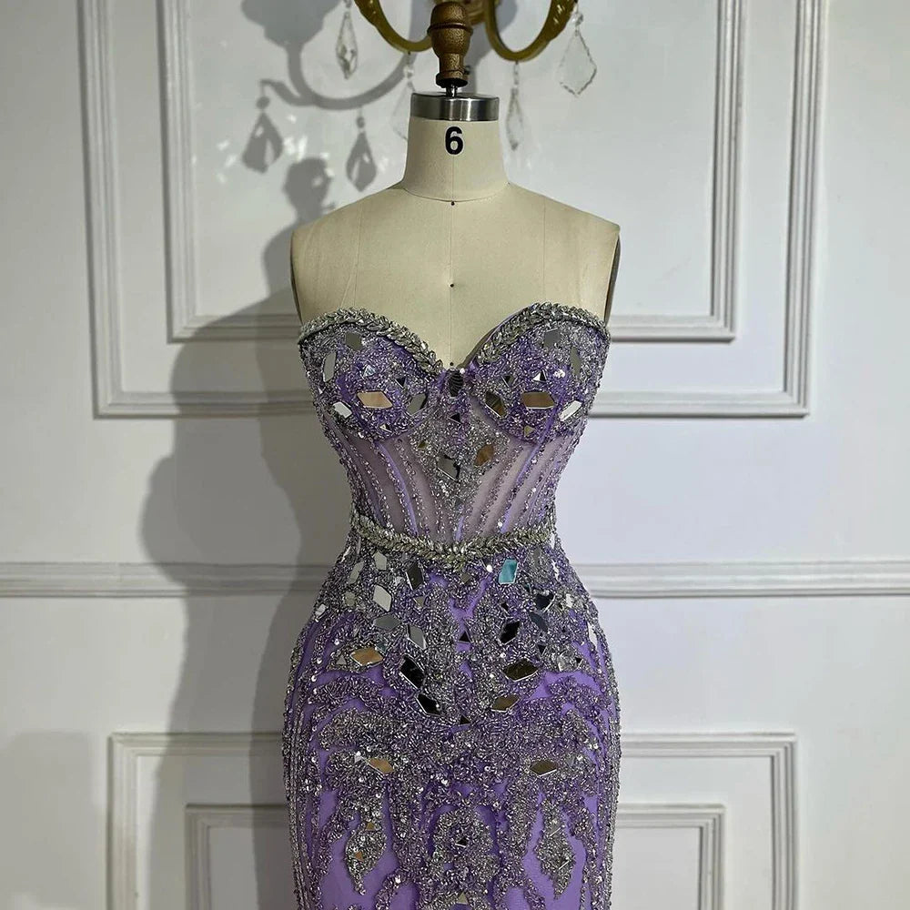 Vestidos de noche de lujo estilo sirena, elegantes, sin tirantes, con cuentas, color azul árabe, de Dubai, colección 2025 para mujer, modelo LA72328 