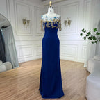 Vestidos de noche de lujo estilo sirena azul árabe con apliques elegantes, estilo Dubai, colección 2025 para mujer, ideales para bodas y fiestas (LA72554) 