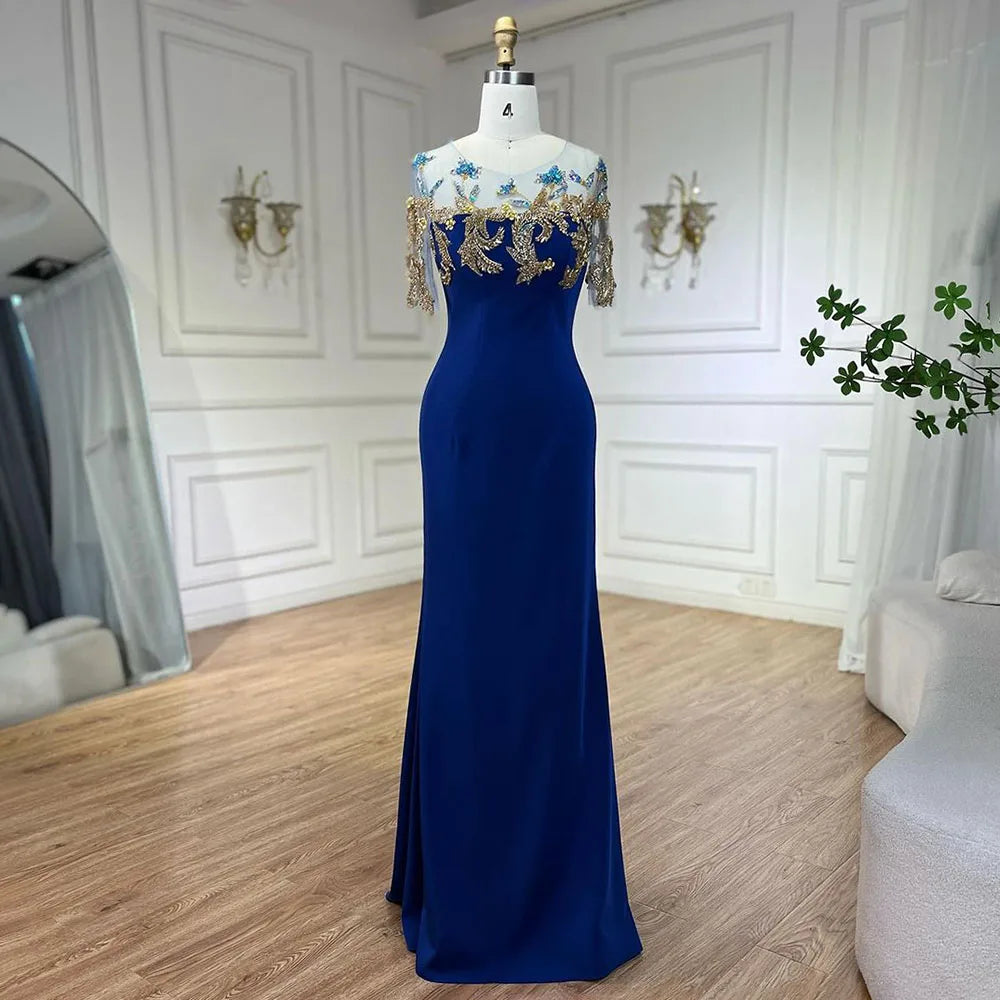 Vestidos de noche de lujo estilo sirena azul árabe con apliques elegantes, estilo Dubai, colección 2025 para mujer, ideales para bodas y fiestas (LA72554) 