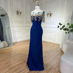 Vestidos de noche de lujo estilo sirena azul árabe con apliques elegantes, estilo Dubai, colección 2025 para mujer, ideales para bodas y fiestas (LA72554) 