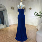 Vestidos de noche de lujo estilo sirena azul árabe con apliques elegantes, estilo Dubai, colección 2025 para mujer, ideales para bodas y fiestas (LA72554) 