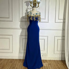 Vestidos de noche de lujo estilo sirena azul árabe con apliques elegantes, estilo Dubai, colección 2025 para mujer, ideales para bodas y fiestas (LA72554) 