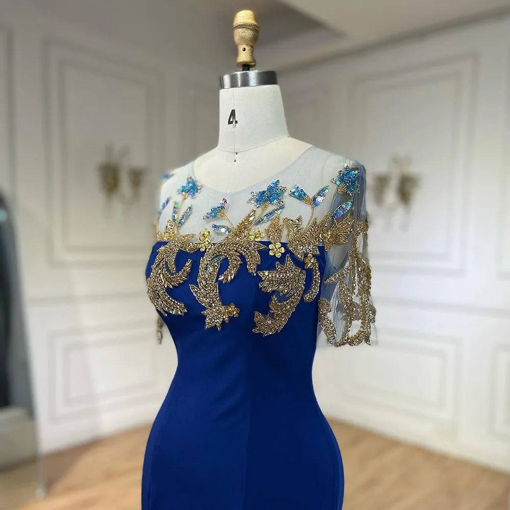 Vestidos de noche de lujo estilo sirena azul árabe con apliques elegantes, estilo Dubai, colección 2025 para mujer, ideales para bodas y fiestas (LA72554) 