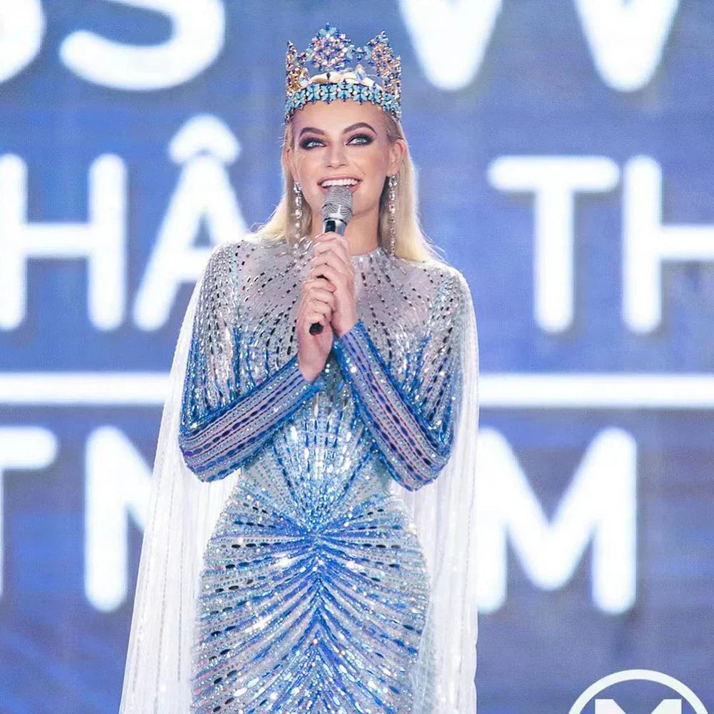 Vestidos de noche largos de sirena elegantes de estilo árabe azul 2025 con cuentas de lujo para mujer, ideales para fiestas LA71846 