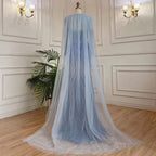 Vestidos de noche largos de sirena elegantes de estilo árabe azul 2025 con cuentas de lujo para mujer, ideales para fiestas LA71846 