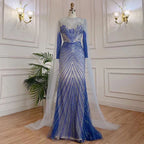 Vestidos de noche largos de sirena elegantes de estilo árabe azul 2025 con cuentas de lujo para mujer, ideales para fiestas LA71846 