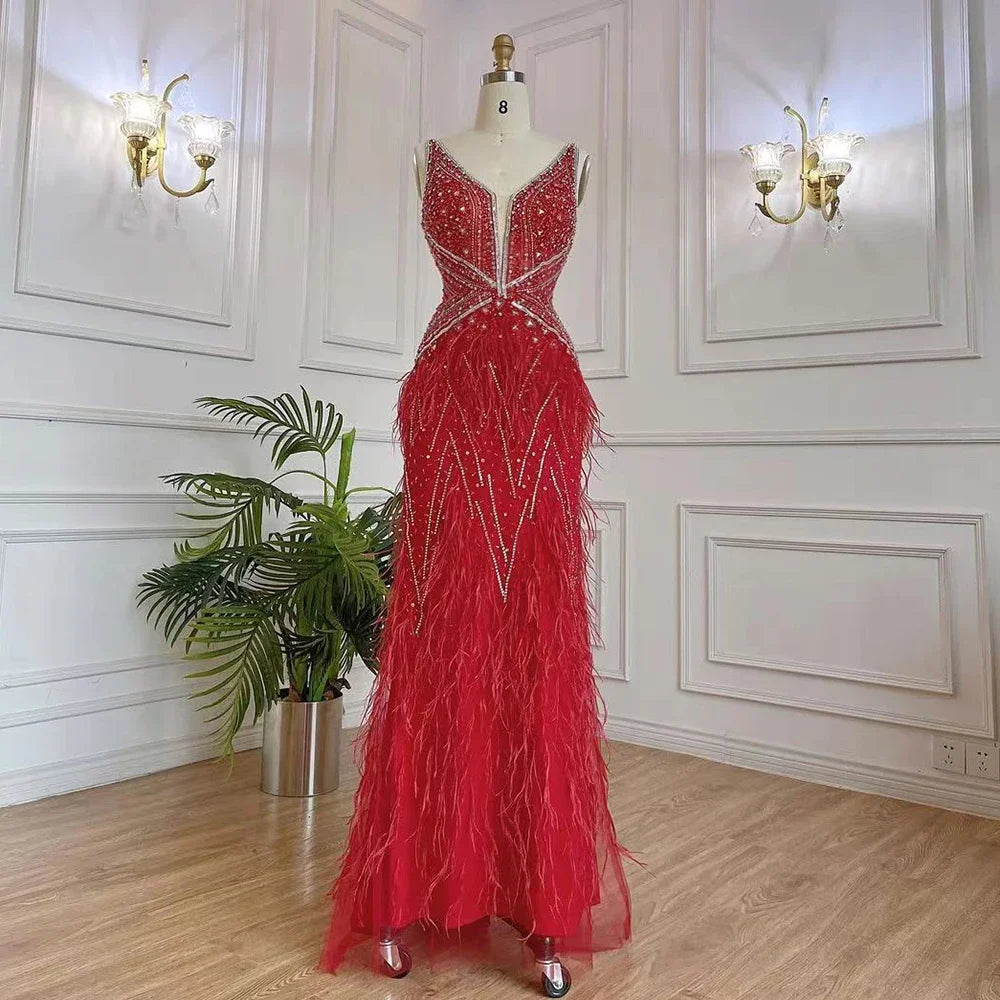 Vestido de noche elegante estilo sirena azul árabe con capa, lujoso, con cuentas y plumas, estilo Dubái, para mujer, ideal para fiestas (LA71583B). 