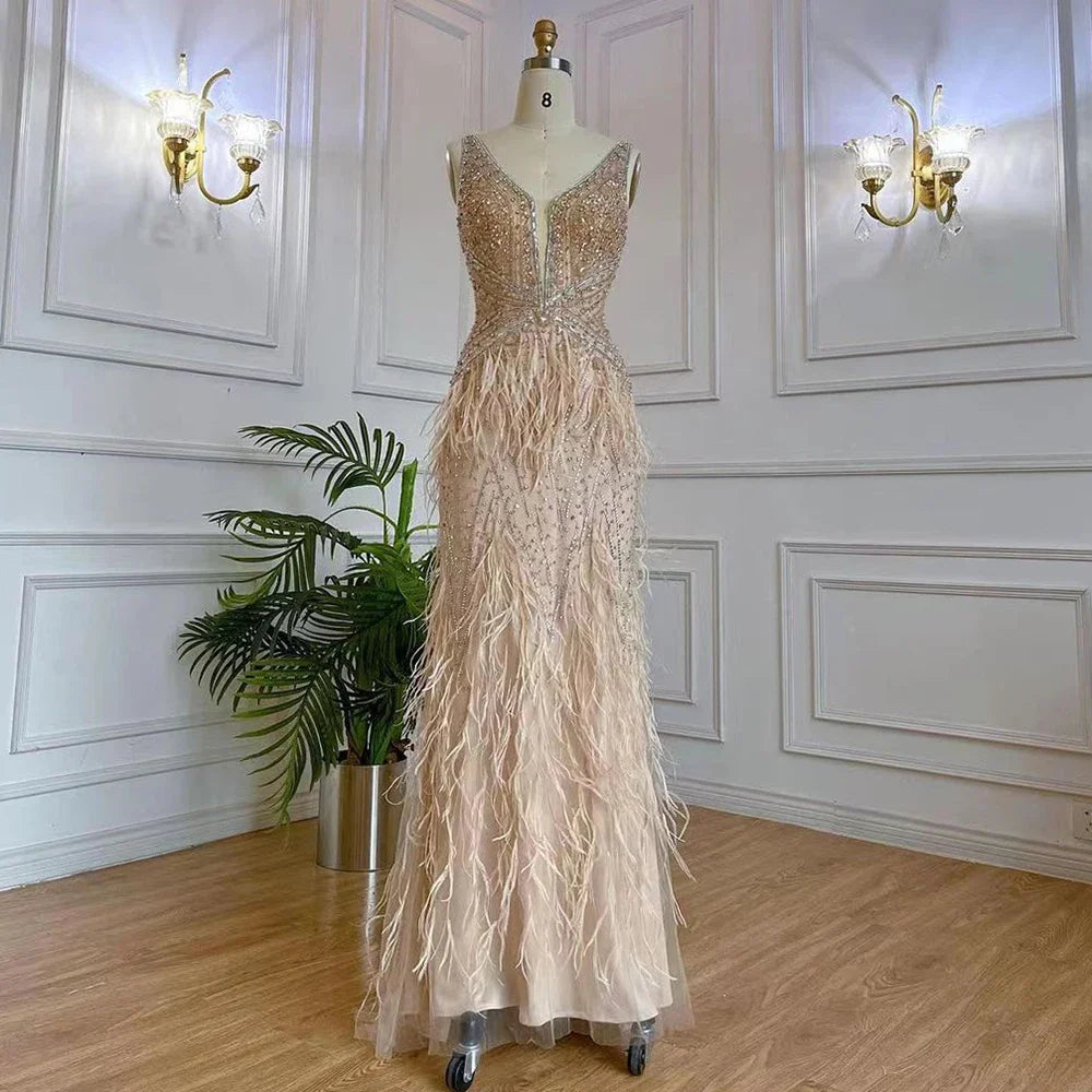 Vestido de noche elegante estilo sirena azul árabe con capa, lujoso, con cuentas y plumas, estilo Dubái, para mujer, ideal para fiestas (LA71583B). 