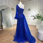 Robe de soirée sirène bleue arabe avec jupe perlée - Robes de luxe pour mariage 2025 LA72226 