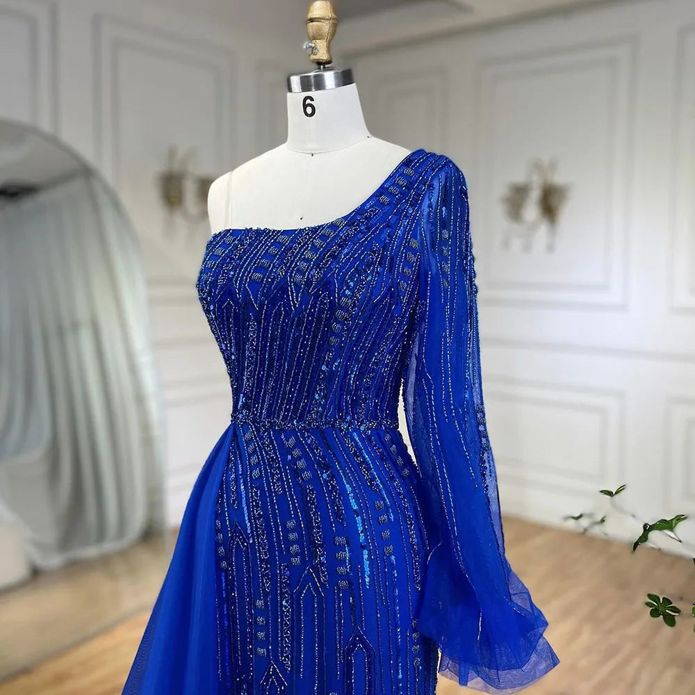 Robe de soirée sirène bleue arabe avec jupe perlée - Robes de luxe pour mariage 2025 LA72226 