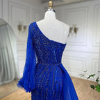 Robe de soirée sirène bleue arabe avec jupe perlée - Robes de luxe pour mariage 2025 LA72226 